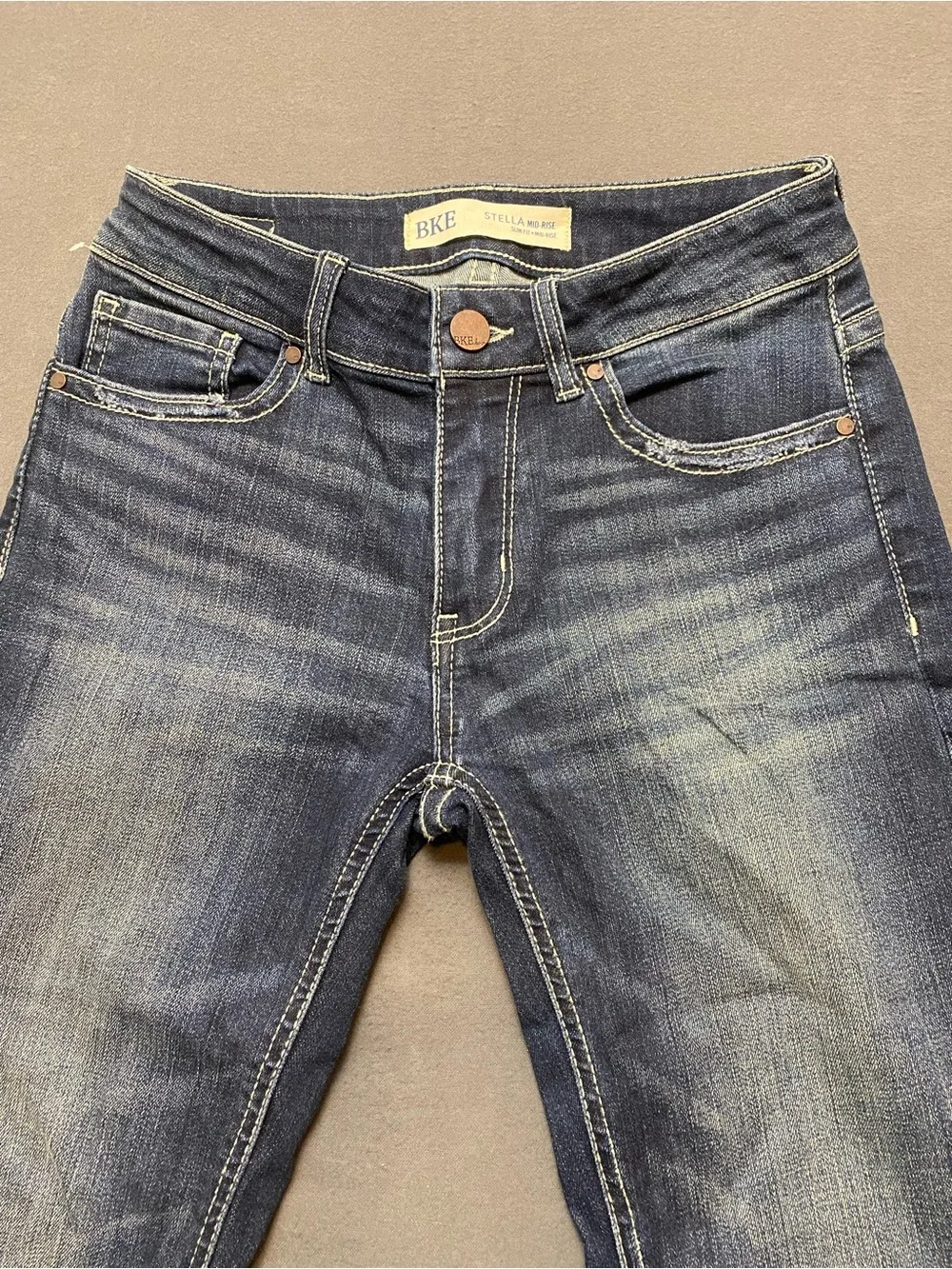 BKE Women’s Dark Blue Slim Slim Fit Mid-Rise Stretch Jeans Size 25 Cropped